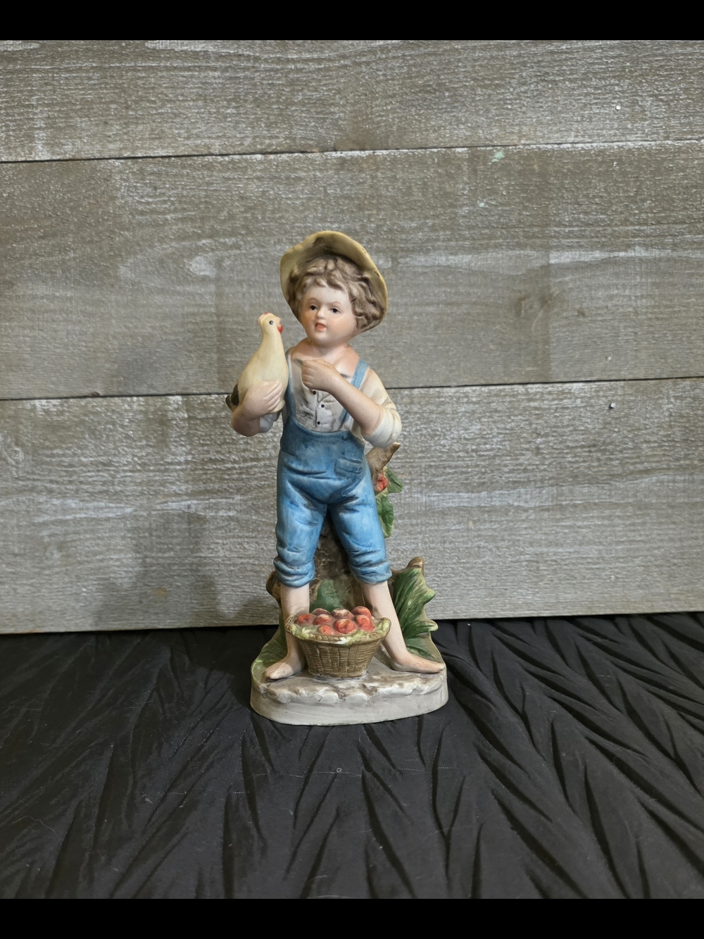 Homco Country Boy Figurine in Blue Overalls with Basket. #8880